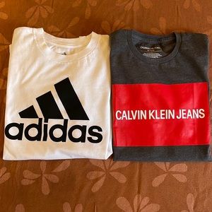 Lot of 2 Boys T-Shirts/Tees: Calvin Klein Jeans & Adidas, Size M(10/12) Boys Med